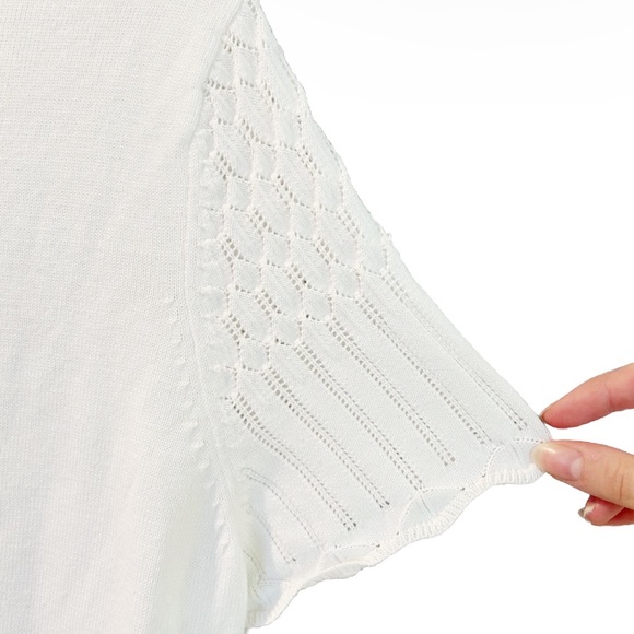 Tradition Women’s Knit White Short Sleeve Shirt Top Size 18 XL Patterned Ribbed - Picture 6 of 10